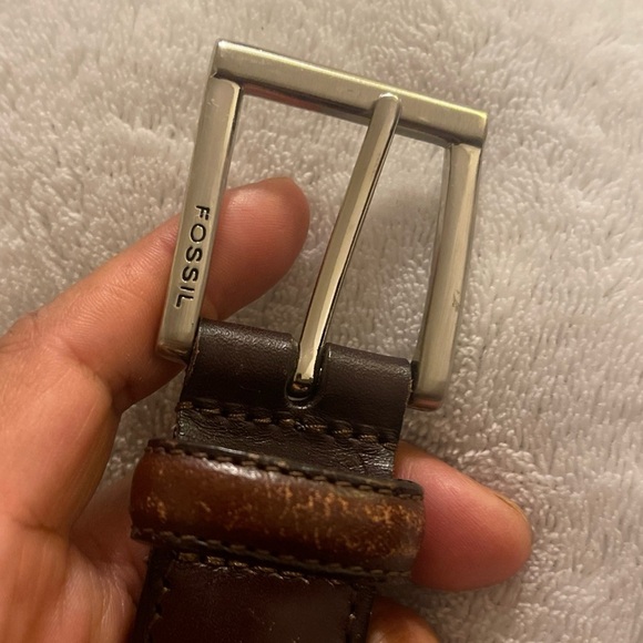 Fossil dark brown woven leather belt, size 38, men's - Picture 4 of 9